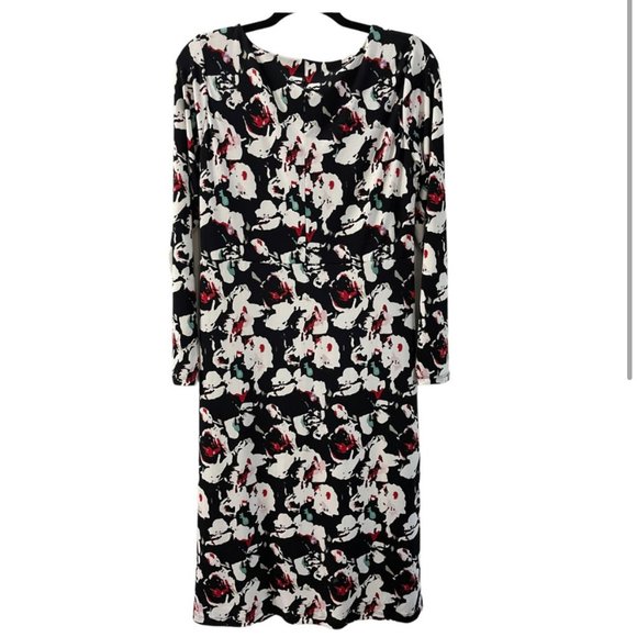 NWT Christopher & Banks Long Sleeve Floral Sheath Dress Black/White Size 8 - Picture 2 of 2